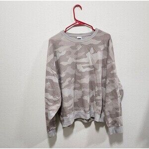Pink Victoria Secret PULLOVER Allover Logo Sweatshirt Camo Workout Utility Sz L